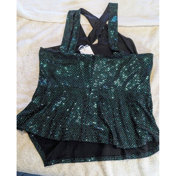 Grace Karin 2XL Sequin Cross-Strap Top Green Metallic Sparkle Plus Size NWT - Picture 3 of 10